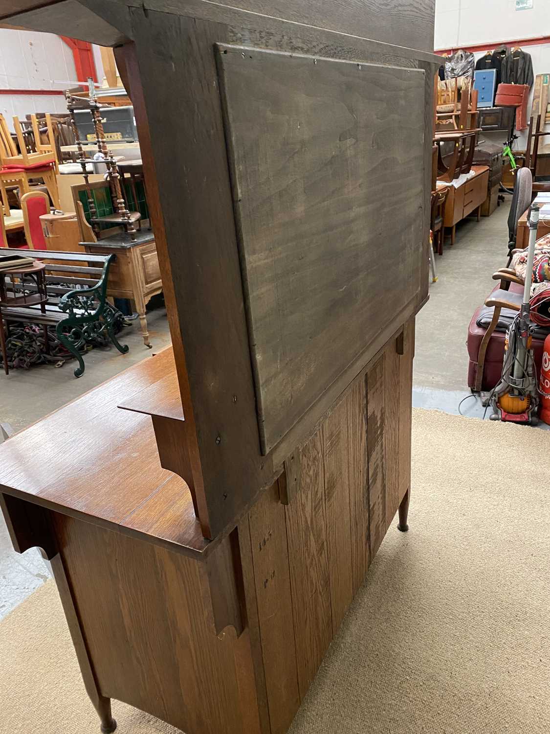 ARTS & CRAFTS OAK SIDEBOARD - the mirrored top section with copper heart and boating detail, the - Image 8 of 8