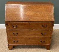 BUREAU - antique mahogany, crossbanded with shell inlay, on bracket feet, 99cms H, 92cms W, 44cms D