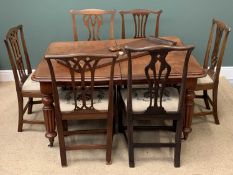 VICTORIAN MAHOGANY WIND-OUT DINING TABLE on reeded tapered supports on castors, with winder and