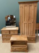 PINE FURNITURE to include single door wardrobe with base drawer and turned wooden knobs, 196cms H,