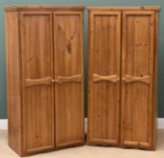 MODERN PINE BEDROOM FURNITURE - a pair of two door wardrobes, 182cms H, 92cms W, 53cms D