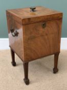 ANTIQUE WALNUT CELLARETTE with brass handles, on reeded tapered supports, spade feet and castors,