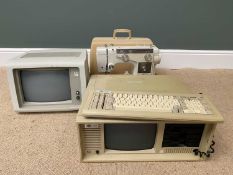 VINTAGE COMPUTING - IBM monitor and Walters WI computer, also a Singer Newholme cased sewing machine