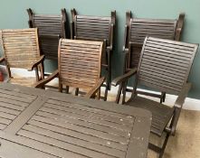 GARDEN FURNITURE - hardwood type gate leg table, 75cms H, 150cms W, 100cms D (extended) and a set of