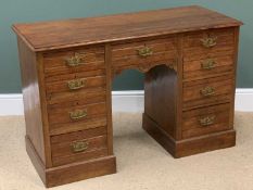 MAHOGANY TWIN PEDESTAL DESK (one piece), having a central drawer flanked by four drawers either