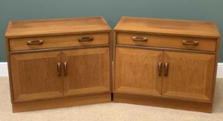 MID-CENTURY TEAK G-PLAN LOUNGE FURNITURE - two sideboards with upper shelved sections, 199cms H,