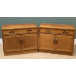 MID-CENTURY TEAK G-PLAN LOUNGE FURNITURE - two sideboards with upper shelved sections, 199cms H,