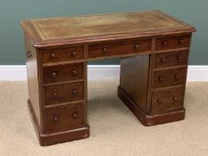 VICTORIAN MAHOGANY TWIN PEDESTAL DESK with tooled leather effect top, central drawers flanked by