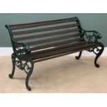 GARDEN BENCH, wooden slats having cast iron ends with lion's mask detail, 73cms H, 132cms W, 65cms