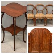 FURNITURE ASSORTMENT - antique mahogany furniture doors, 130 x 62cms, three walnut salon chairs on