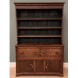 19th CENTURY OAK & MAHOGANY DRESSER, the base with two deep drawers over two cupboard doors and