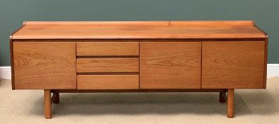 MID-CENTURY TEAK TYPE SIDEBOARD - labelled White & Newton Ltd 'Peterfield', 75cms H, 208cms W, 46cms