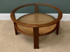G-PLAN CIRCULAR GLASS TOPPED COFFEE TABLE with cane lower shelf