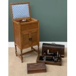 VINTAGE ASSORTMENT (3) - Pfaff cased sewing machine, antique oak entertainment cabinet on twist