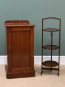 VICTORIAN MAHOGANY NIGHT STAND, 81cms H, 43cms W, 43cms D and a polished cake stand, 86cms H,