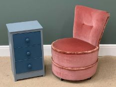 BEDROOM FURNITURE - circular based upholstered bedroom chair 73cms H, 53cms W and a painted narrow