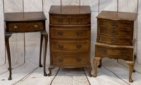 REPRODUCTION WALNUT OCCASIONAL FURNITURE ITEMS (3) - a bow front chest of four drawers on Queen Anne