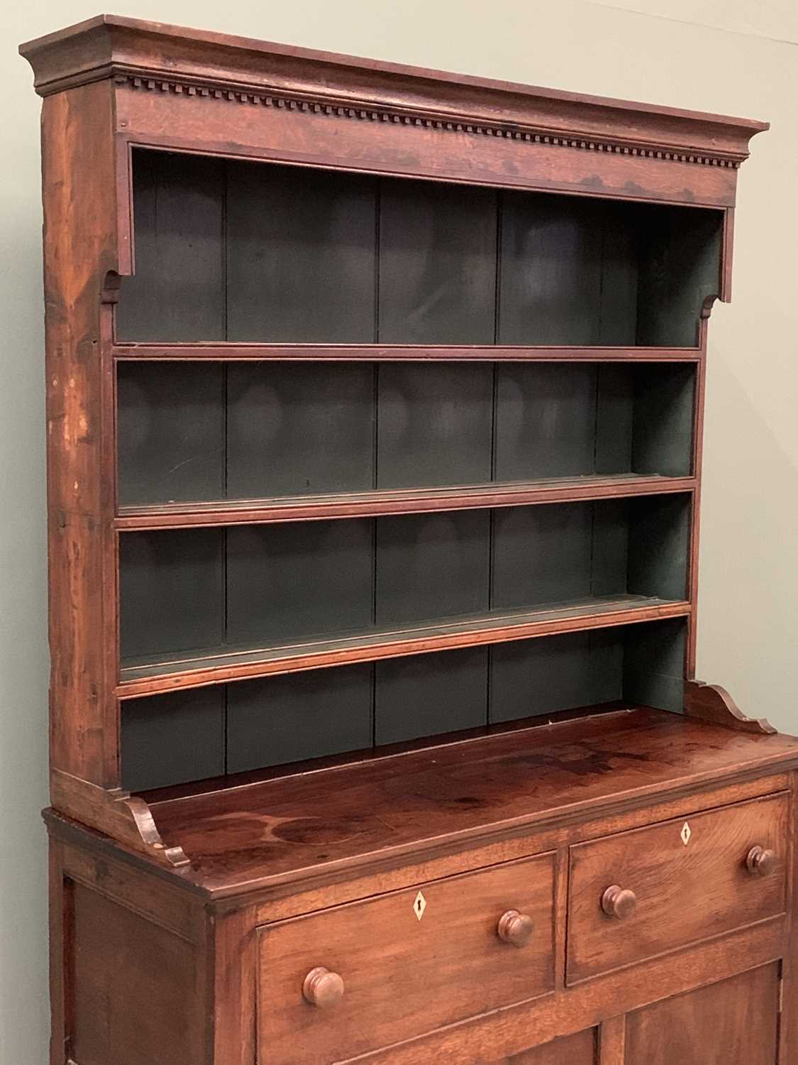 19th CENTURY OAK & MAHOGANY DRESSER, the base with two deep drawers over two cupboard doors and - Image 2 of 6