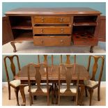 ANTIQUE MAHOGANY DINING SUITE comprising wind-out table, 76cms H, 158cms W, 116cms D (closed), a