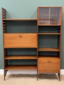 STAPLES 'LADDERAX' TEAK LOUNGE UNIT comprising freestanding uprights, adjustable shelves, drawers
