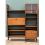 STAPLES 'LADDERAX' TEAK LOUNGE UNIT comprising freestanding uprights, adjustable shelves, drawers