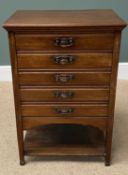 ANTIQUE MAHOGANY MUSIC CABINET having five drawers with drop down front and lower shelf, 78cms H,