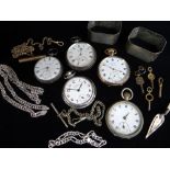 ASSORTED SILVER & POCKET WATCHES comprising two silver pocket watches, gold plated Dennison pocket