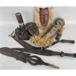 ASSORTED AFRICAN CURIOS, including 3 Congo knives and 4 masks etc.