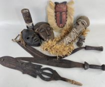 ASSORTED AFRICAN CURIOS, including 3 Congo knives and 4 masks etc.