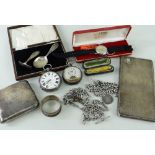 ASSORTED SILVER & WATCHES, comprising Helvetia 17J wristwatch, Victorian silver fusee lever pocket