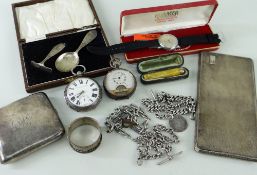 ASSORTED SILVER & WATCHES, comprising Helvetia 17J wristwatch, Victorian silver fusee lever pocket