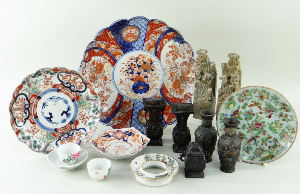 ASSORTED ORIENTAL ORNAMENTS & PORCELAIN, including pair Chinese carved marble seals, 18cms high,