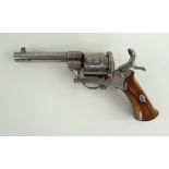 BELGIAN LE FAUCHEUX TYPE PINFIRE REVOLVER, 8mm calibre, double-action six shot, corwn 'N' stamp to