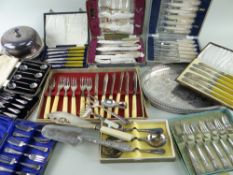 ASSORTED SILVER & PLATE, mostly boxed sets including silver coffee ‘bean’ spoons, plated gateau