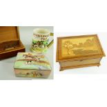 THREE MUSIC BOX COLLECTIBLES, comprising Fieldings Crown Devon Fox Hunting box & cover (music box