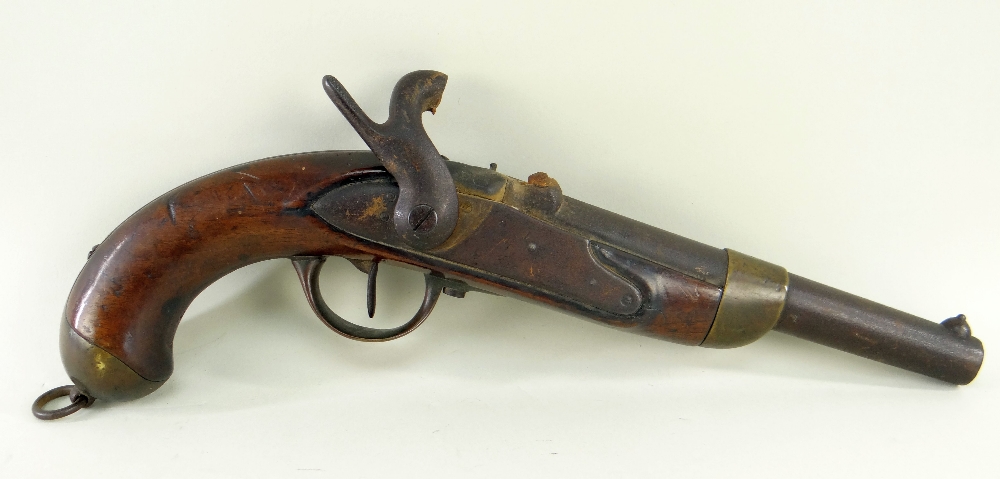 FRENCH MODEL 1822 TYPE PERCUSSION SERVICE PISTOL, 20cms sighted barrel, various stamps to the - Image 7 of 9