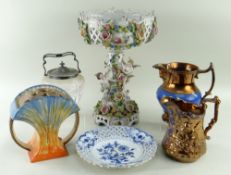 ASSORTED CERAMICS, including Sitzendorf porcelain figural comport with floral encrusted rococo