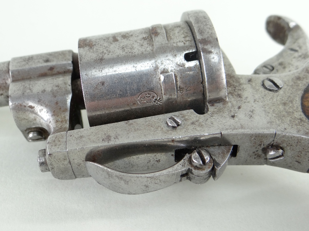 BELGIAN LE FAUCHEUX TYPE PINFIRE REVOLVER, 8mm calibre, double-action six shot, corwn 'N' stamp to - Image 3 of 4