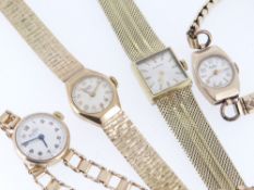 ASSORTED LADIES WRISTWATCHES comprising three 9ct gold examples by Bentima, Rone and Buren, all with