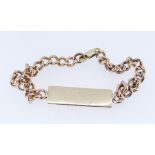 9CT GOLD I.D. BRACELET, curb link, engraved ‘Viney’, 22cms long, 18.2gms Provenance: deceased estate