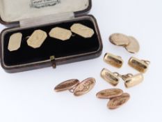 ASSORTED GOLD CUFFLINKS comprising cased pair of engraved 9ct gold cufflinks, a further pair of