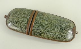 CHINESE GREEN STAINED SHAGREEN & COPPER SPECTACLES CASE, probably late Qing dynasty