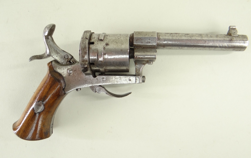 BELGIAN LE FAUCHEUX TYPE PINFIRE REVOLVER, 8mm calibre, double-action six shot, corwn 'N' stamp to - Image 4 of 4