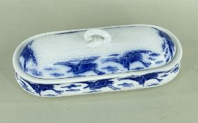 CHRISTOPHER DRESSER FOR MINTON: 'Japanese Cranes' blue and white pottery toothbrush holder and