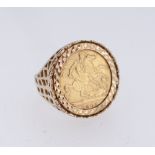 GOLD HALF SOVEREIGN RING, dated 1902, in pierced 9ct gold ring mount, ring size Q, 8.4gms