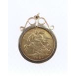 VICTORIAN GOLD HALF SOVEREIGN, 1900, in yellow metal pendant mount, 6.0gms Provenance: deceased
