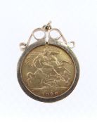 VICTORIAN GOLD HALF SOVEREIGN, 1900, in yellow metal pendant mount, 6.0gms Provenance: deceased