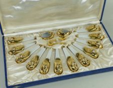 MARCEL SANDOZ FOR ROBJ (PARIS): boxed set art deco style gilt decorated porcelain knife rests as