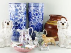 ASSORTED COLLECTIBLE CERAMICS, including possibly Buckley slipware cider jug, pair Staffordshire