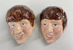 TWO KELSBORO WARE BEATLES WALL MASKS, c. 1960, of George Harrison (no. 2) and Ringo Star (no. 1),